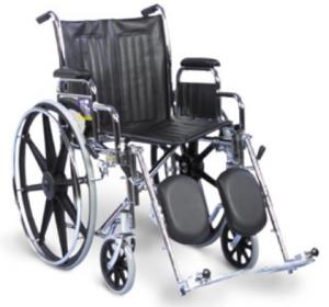 AMG wheelchair with desk arms and elevating, detachable legrests
